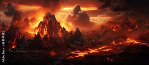 Volcanic activities on isolated alien planet (3d illustration).