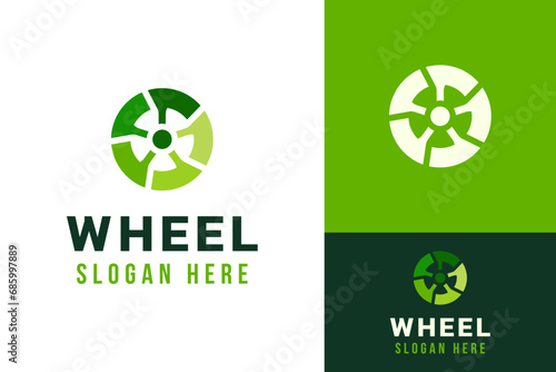Creative Green Wheel Tire Car Bike Motor Service Repair Logo Design Branding Template