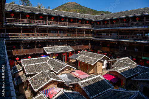 The roofs of Tulou  a traditional Chinese architecture in Fujian Province  China