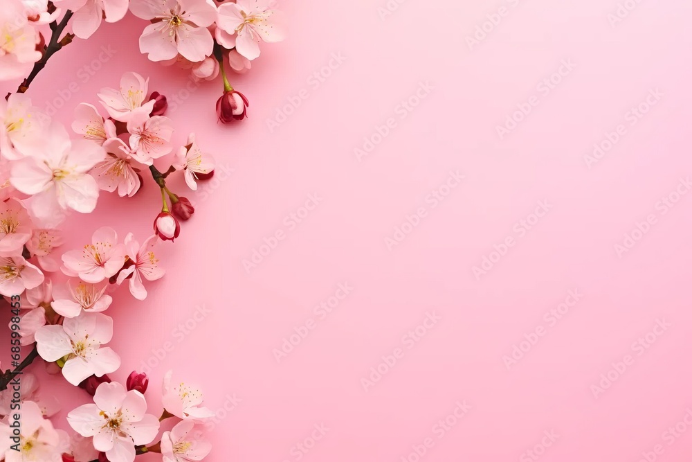 Cherry blossom on a pink background with a place for text. AI generative Cherry blossom on a pink background with a place for text. AI generative