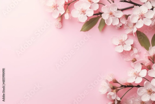 Cherry blossom on a pink background with a place for text. AI generative