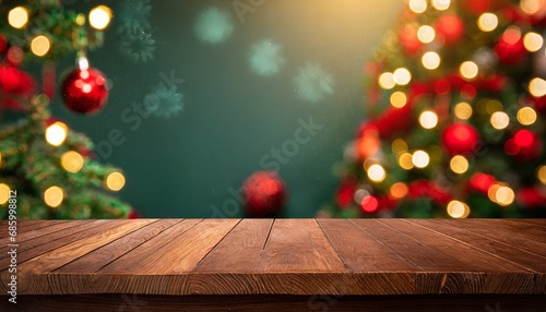 Christmas Coziness  Empty Wooden Table in Holiday Mood