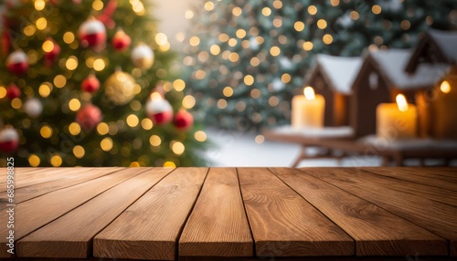 Woodland Whimsy: Christmas Spirit on an Empty Wooden Table