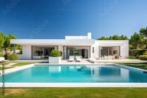 Modern villa with pool and deck with interior © KirKam
