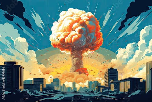 Atomic bomb. Explosion, world war. Apocalypse, Armageddon photo