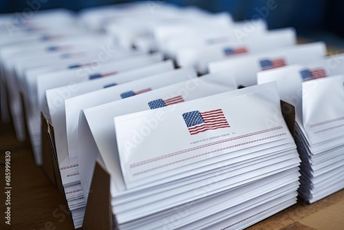 abstract background American vote concept. Vote by Mail Ballot envelopes for election © KirKam