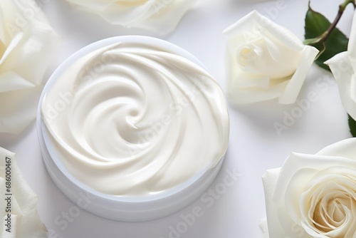 white facial cream with rose background