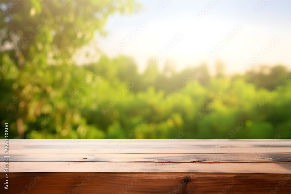 wooden decking with blurred park in background, product display mockup wooden decking with blurred park in background, product display mockup