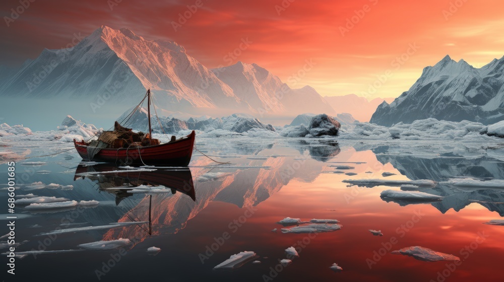 Crimson Peaks: Reflections in the Arctic Twilight