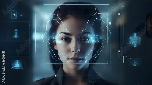 Authentication by facial recognition concept. Biometric. Security system. generative ai. photo