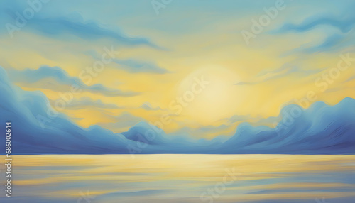 Hand painting blue yellow gradient sky with sun background