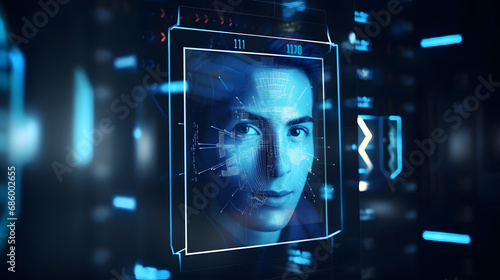 Authentication by facial recognition concept. Biometric. Security system. generative ai.
