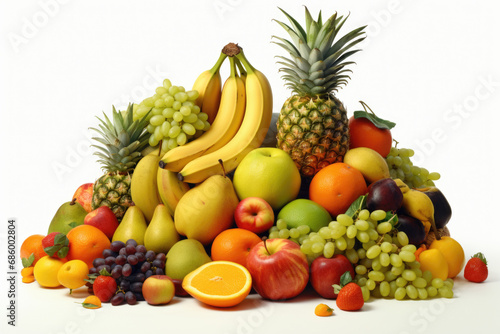 A pile of various fruits and vegetables. Perfect for healthy eating and food preparation