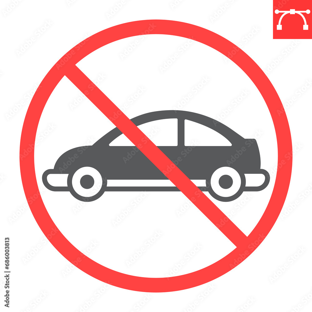 No car glyph icon, prohibition and forbidden, no parking sign, vector graphics, editable stroke solid sign, eps 10. No car glyph icon, prohibition and forbidden, no parking sign, vector graphics, editable stroke solid sign, eps 10.