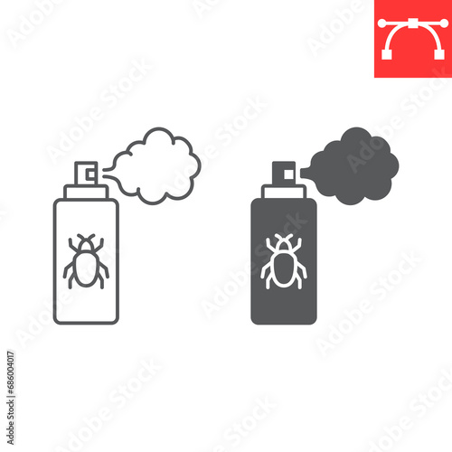 Bug spray line and glyph icon, pest and insecticide aerosol, insect repellent vector icon, vector graphics, editable stroke outline sign, eps 10.
