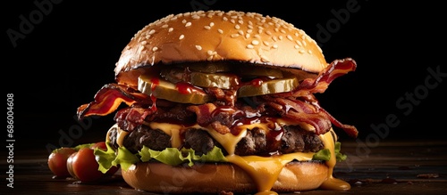 Gourmet double bacon smashed burger.