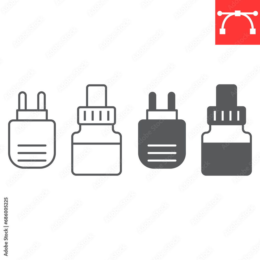 Anti mosquito fumigator line and glyph icon, plug and safety, electric mosquito repellent vector icon, vector graphics, editable stroke outline sign, eps 10. Anti mosquito fumigator line and glyph icon, plug and safety, electric mosquito repellent vector icon, vector graphics, editable stroke outline sign, eps 10.