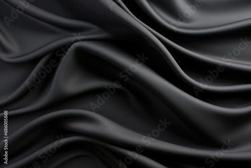 Closeup of rippled black silk fabric. Whole background, Abstract background of black fabric, AI Generated