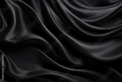Closeup of rippled black silk fabric. 3d render illustration, Abstract background of black fabric, AI Generated