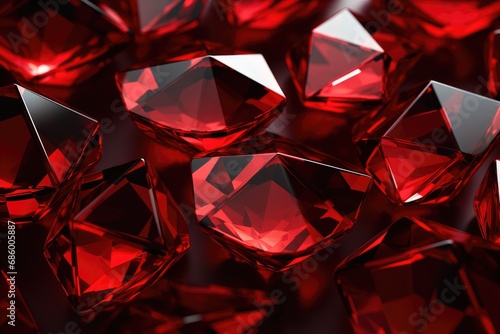 Red Diamonds on a dark background. 3d render illustration, Abstract background of red diamonds, AI Generated