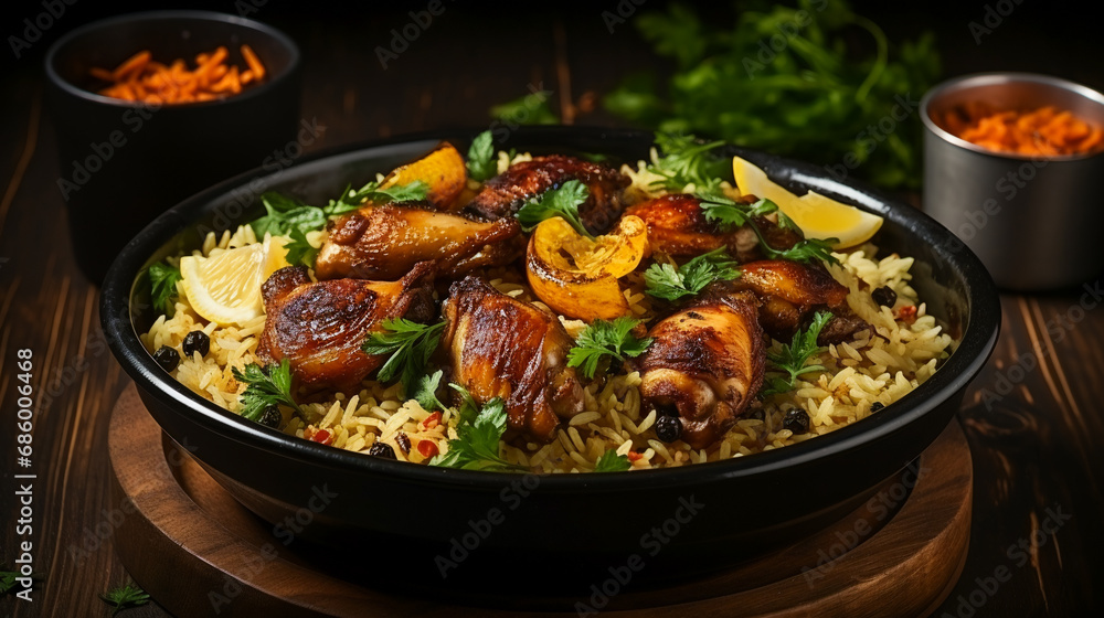 Chicken kabsa. Arabian national dish Chicken kabsa. Arabian national dish