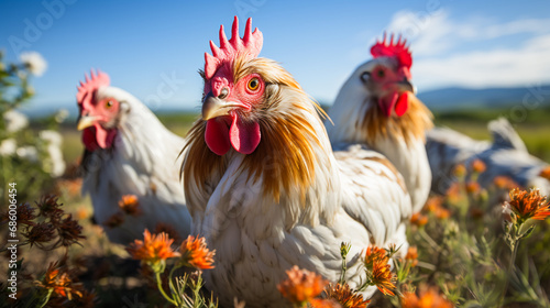 Chickens on a farm © EwaStudio