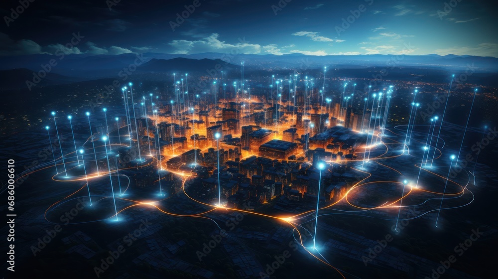 Aerial View of Digital Smart City