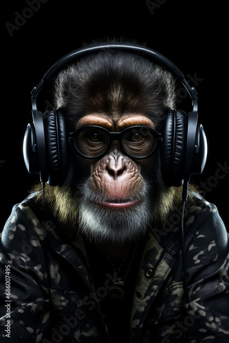 DJ monkey. Monkey with headphones