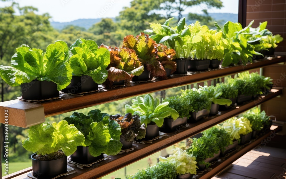 A modern urban rooftop farm, city dwellers growing fresh produce high above the streets