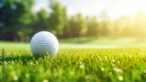 Golf ball on green meadow