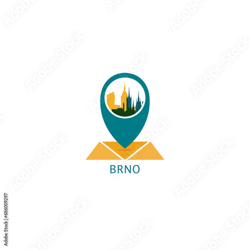Brno city map pin point geolocation modern skyline vector logo icon isolated illustration. Czech Republic pointer emblem with landmarks and building silhouettes