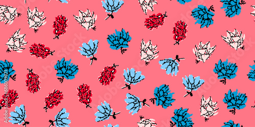 Vector seamless pattern with flowers. Floral background  design. Pixel art.