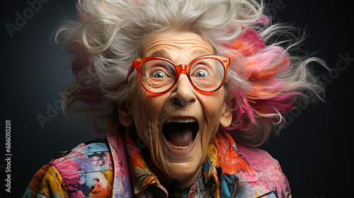 Cheerful Granny Making Faces.  Spirited Old Woman Having Fun © EwaStudio