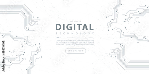 Abstract digital technology hi-tech futuristic grey white background, cyber information communication, innovation future tech data, internet network connection, Ai big data lines dots, circuit vector
