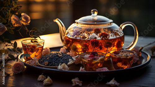 Tea Moments. Teapot and Steeping Tea Leaves