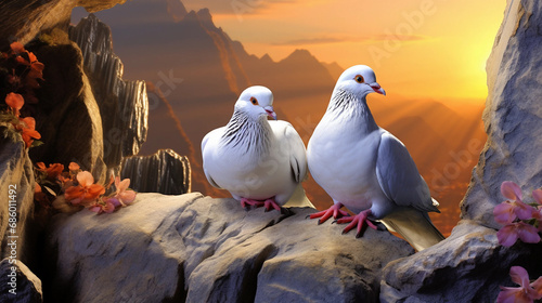 pigeons on the rocks