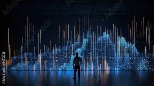 dynamic data analytics: sorting information on dark background. big data visualization in futuristic network or business setting