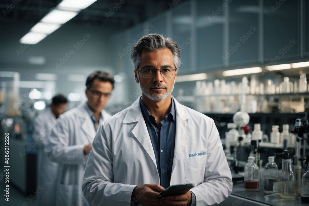 portrait of a male scientist Science, tablet and portrait of a male scientist Science, tablet and