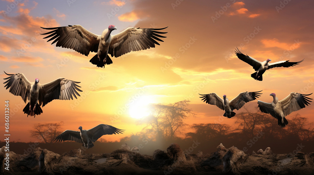 Fototapeta premium birds are flying in the sunset