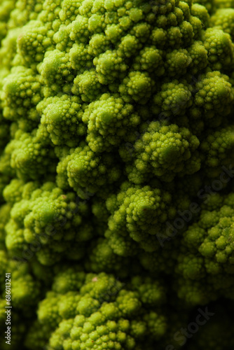 Vertical closeup of romanesco broccoli with fractal spikes, copy space