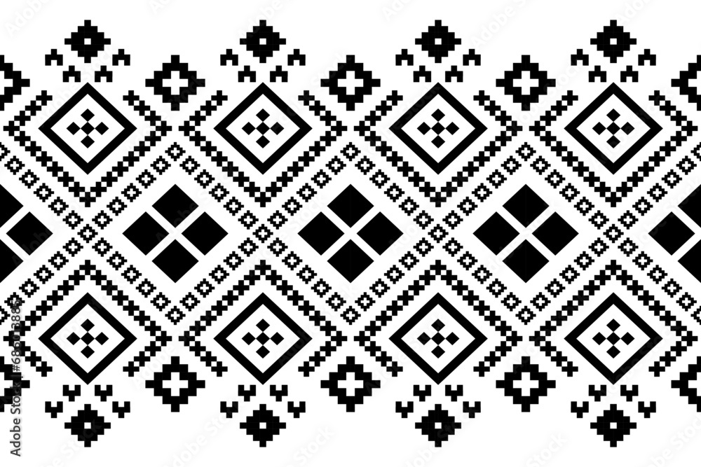 Fototapeta premium Nature vintages cross stitch traditional ethnic pattern paisley flower Ikat background abstract Aztec African Indonesian Indian seamless pattern for fabric print cloth dress carpet curtains and sarong