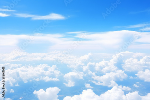 white clouds on blue sky, high nature view large on airplane, background in clear day
