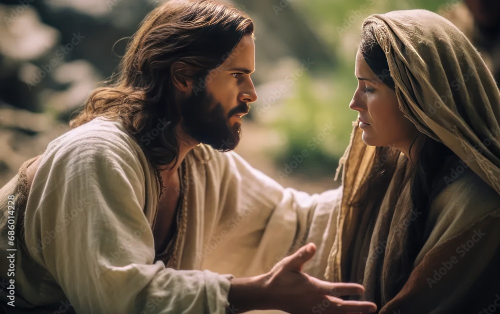 Jesus the Messiah speaking to the Samaritan woman giving hope for ...