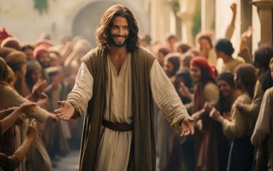 Jesus Christ preaches to the people. Generated ai
