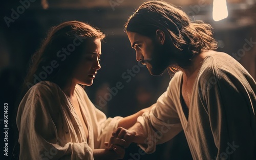 Fotografia Jesus heals the daughter of Jairus. Generative AI
