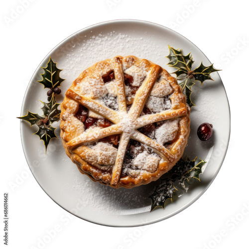 Top View of a Mince Pie on a Plate Isolated on Transparent or White Background, PNG