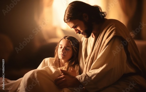 Fototapete Jesus heals the daughter of Jairus. Generative AI