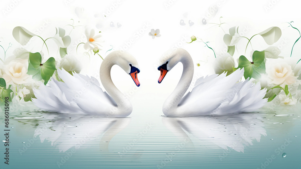 Fototapeta premium two white swan on the lake
