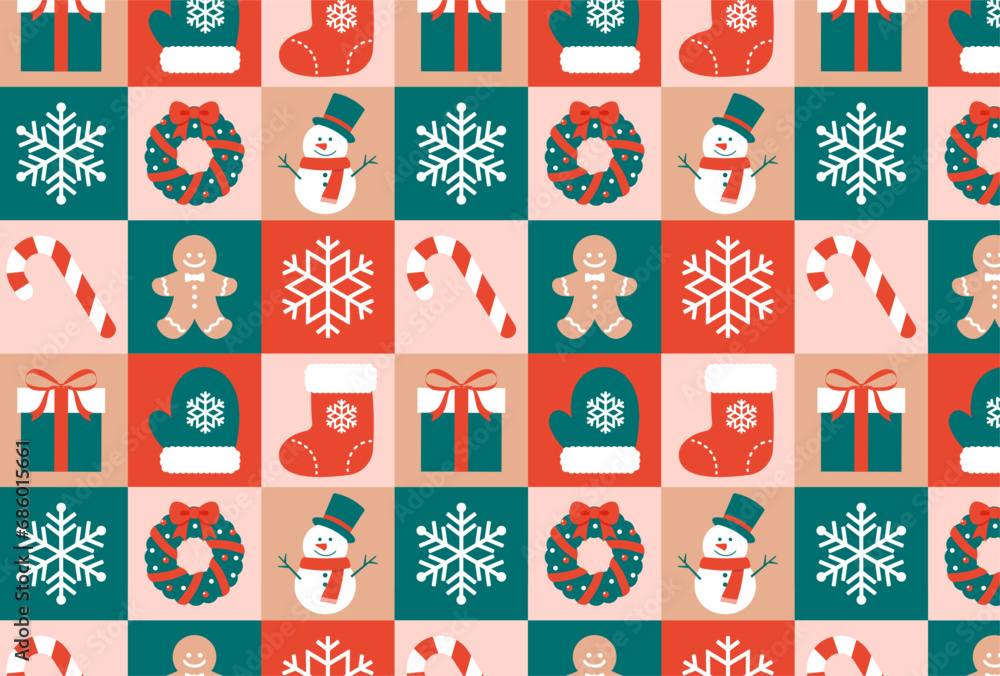 seamless pattern with a set of Christmas icons for banners, cards ...