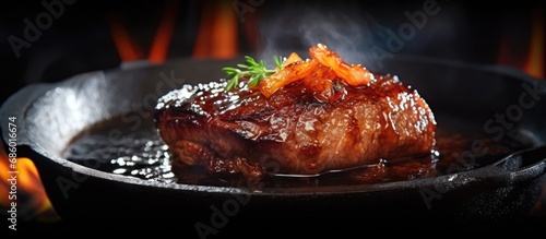 The chef skillfully cooked the delicious duck fillet on the grill, sizzling the fat to perfection as the blood oozed out, creating a mouthwatering aroma that wafted through the kitchen.